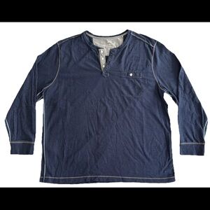 Tommy Bahama Shirt Mens XXL Blue Gray Long Sleeve Henley Striped, logo, vacation
